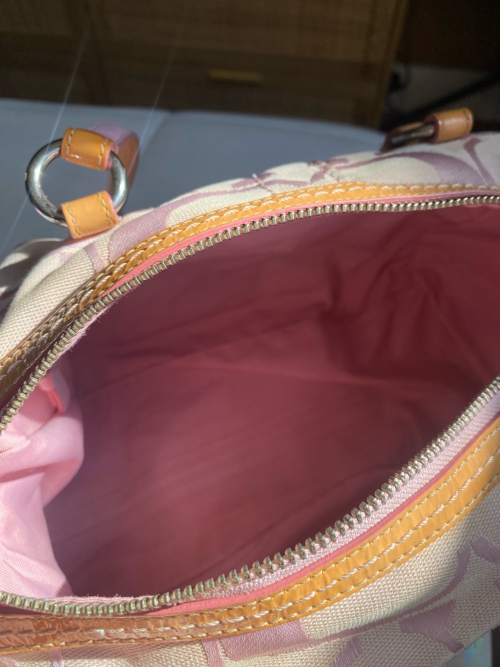 Coach Baby Pink Signature Stripe Canvas Satchel - Picture 4 of 7